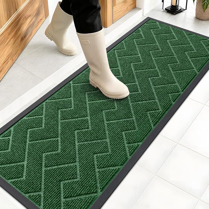 OLANLY Front Door Mat Outside 47x17, All-Season Absorbent Rubber Doormat | Green by OLANLY