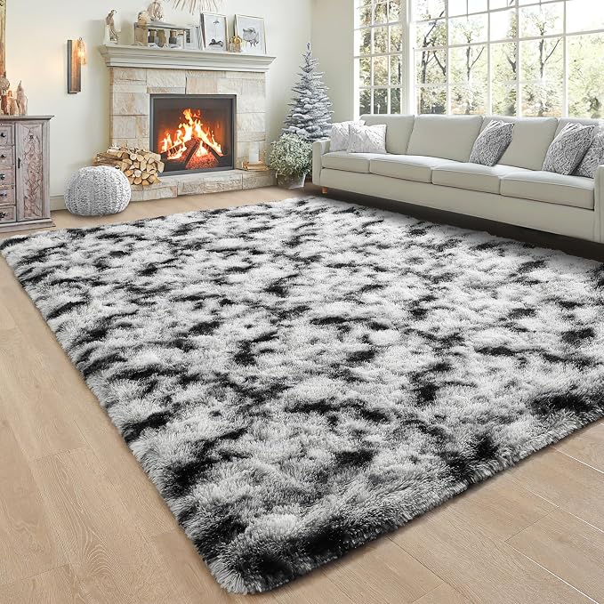 5x7 Black and White Fluffy Soft Area Rug Non-Slip - Image 8