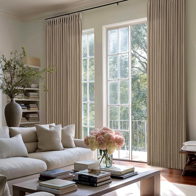 Latte Pinch Pleated Linen Light Filtering Memory Shaped Curtains 50Wx86L | Flax - Image 9