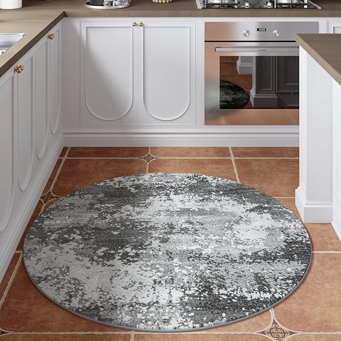 Round Area Rugs 4ft Washable Grey Circle Rug - Image 3