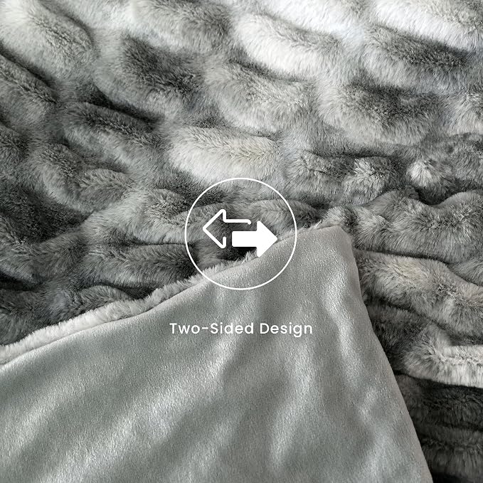 Ultra Soft Cozy Faux Fur Throw Blanket, Fuzzy Plush Thick Bubble Blanket - Image 4