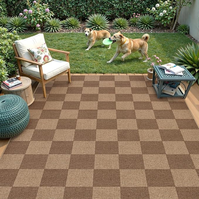 Lahome Checkered Easy Jute Living Room Rug, 5x7 Outdoor Patio Rugs Washable | - Image 7
