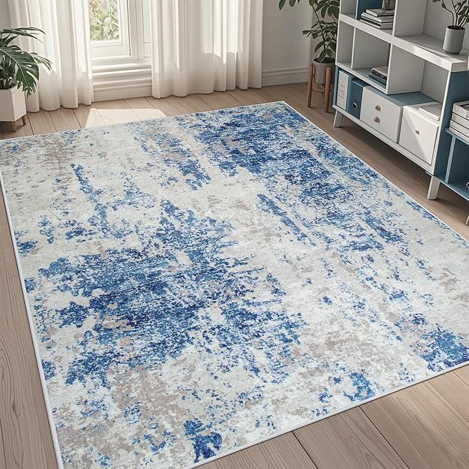 5x7 Area Rugs for Living Room Washable Bedroom Dining Room Blue Grey White | by Aelenmu