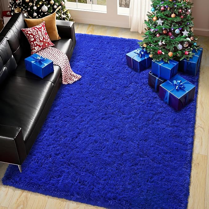 Pionblank Fluffy Area Rug for Bedroom 4x6, Indoor Plush Carpet, Royal Blue | - Image 3