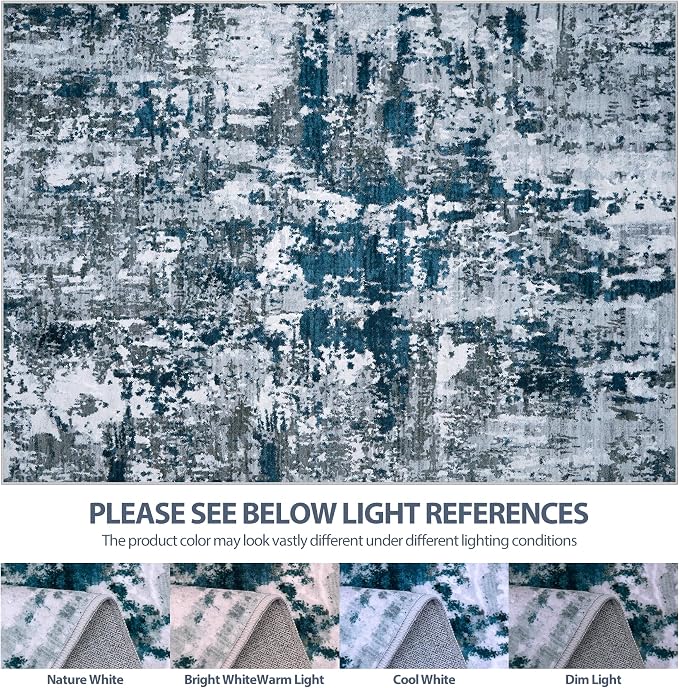 5x7 Area Rugs for Living Room Washable Bedroom Dining Room Navy Grey | Modern - Image 7