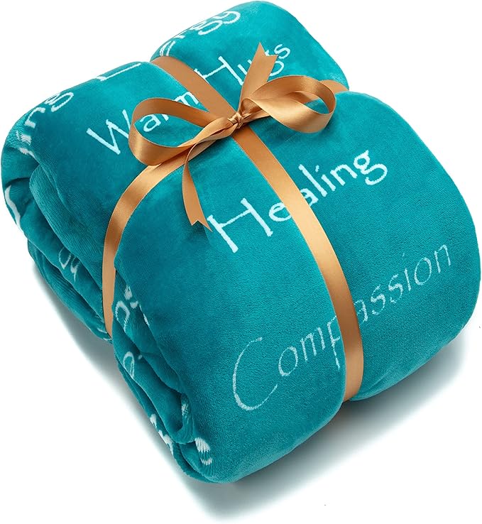 Chanasya Premium Healing Hugs Gift Blanket - for Hope Support Comfort Encouragement Sympathy - Breast Cancer Chemo Surgery Get Well Caring Gift Bed Blanket - Patient Women Men Friend (King) Teal