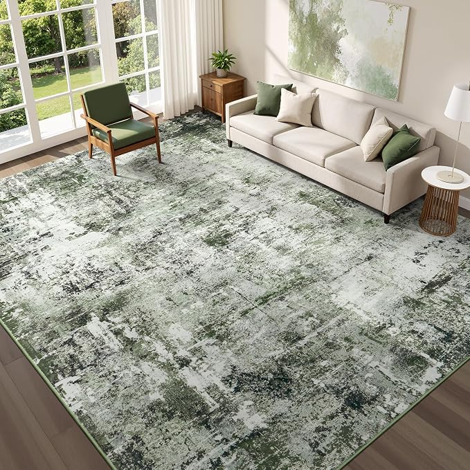 Rugflix 6x9 Area Rugs for Living Room, Washable Dark Green Large Rug | Machine by RugflixAreaRugs