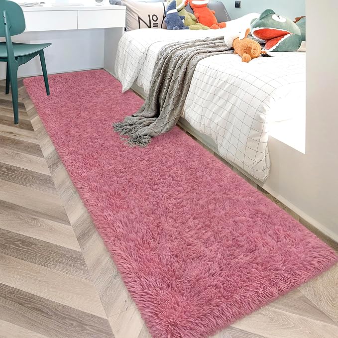 2x10 Bedside Area Rugs for Bedroom Soft Fluffy Shag Blush Pink Rug for Hallway - Image 3