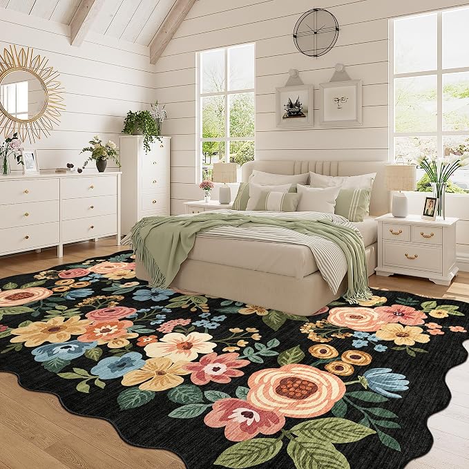 DUKINO 5x8 Washable Area Rug, Soft Floral Living Room Rug Non Slip, Non - Image 5