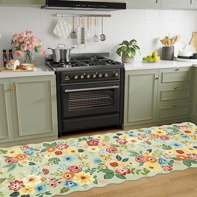 DUKINO 2.6x10 Runner Rug for Hallway, Floral Washable Rug Non Slip, Low Pile - Image 3