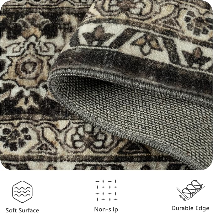 5x7 Area Rugs - Washable Vintage Retro Living Room Rug, Soft Ultra Thin Non - Image 5