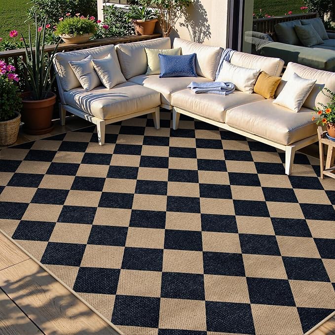 Lahome Checkered Easy Jute 6x9 Area Rugs, Outdoor Patio Rug Washable | - Image 3