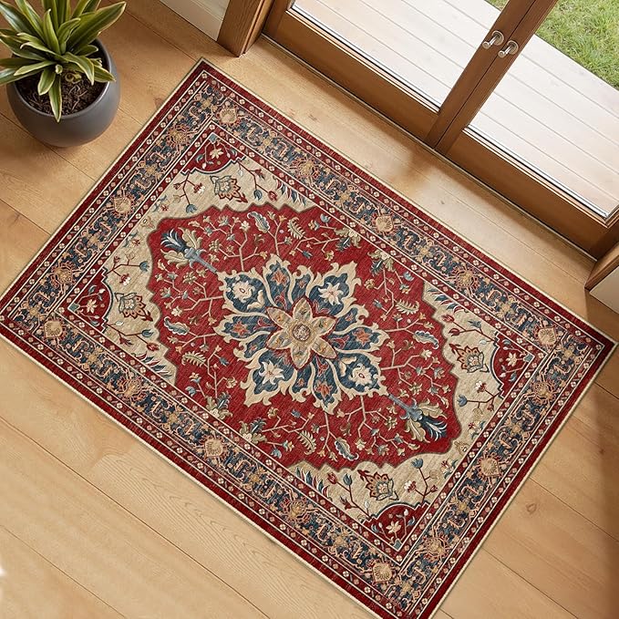 RELEANY Washable Area Rug, Small 2'x4', Water Repellent, Pet Friendly, Vintage by RELEANY