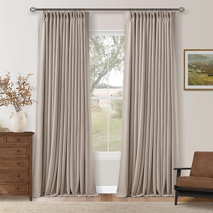 108 Inch Pinch Pleat Greyish Beige Room Darkening Curtains | 100% Blackout by Twodrapes