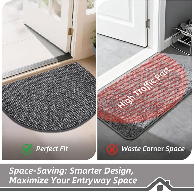 BEQHAUSE Dirt Trapper Door Mat 24" x 36" Half Circle Non Slip, Charcoal | - Image 6