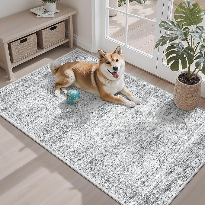Soalmost 3x4 Rugs Non-Slip, Small Washable Kitchen Entryway Area Rug Grey | by Soalmost