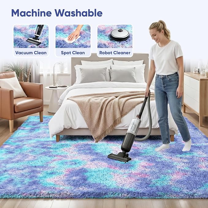 PLHXFR 9x12 Area Rugs Living Room: Fluffy Bedroom Soft Shag Rug Kid Rainbow | - Image 8