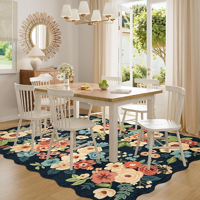 DUKINO 6x9 Area Rugs, Floral Washable Living Room Rug Non Slip, Stain Resistant - Image 8