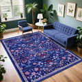 PLHXFR Area Rug Living Room: 4x6 Floral Washable Boho Soft Carpet Blue | by PLHXFRSoftAreaRugs