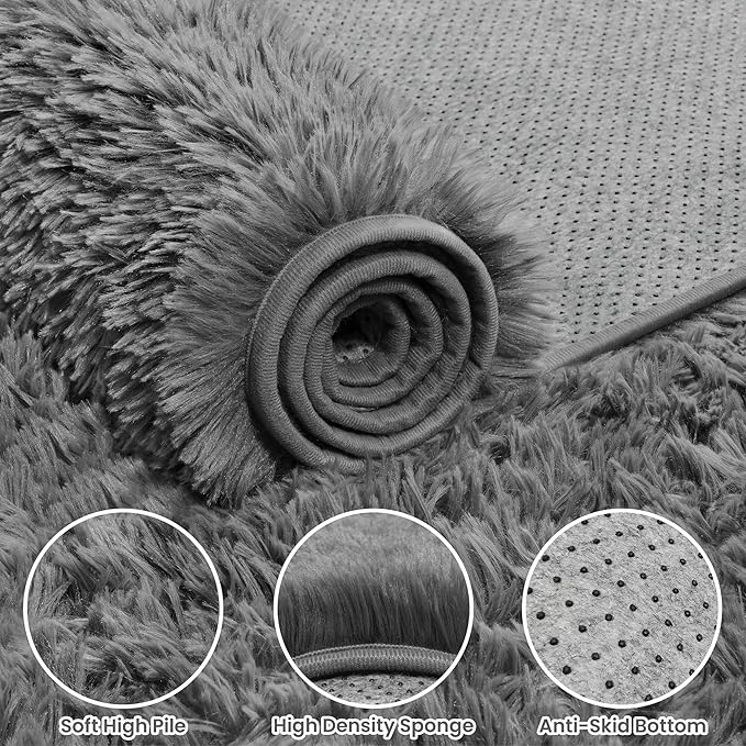4x6 Fluffy Shag Area Rugs for Living Room Bedroom: Soft Carpet Light Gray | - Image 7