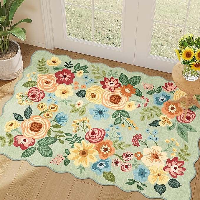DUKINO 2x3 Rugs for Entryway, Floral Door Mat Washable Kitchen Rugs, Low Pile by DUKINO