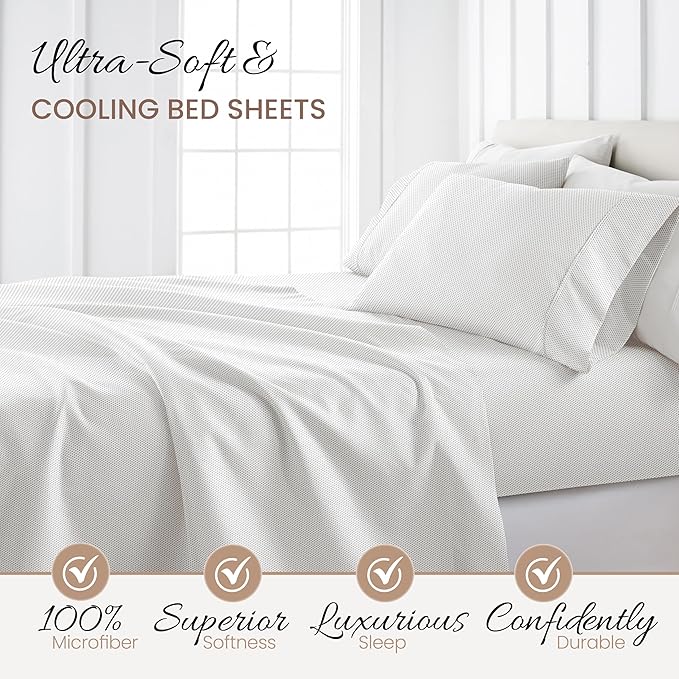 Linen Market Double-Brushed Patterned Microfiber Full Sheet Set 4 Piece – Oeko-TEX Certified Ultra Soft & Wrinkle-Free - 16" Deep Pocket Sheets - Easy Care Full Size - Stippled Gray