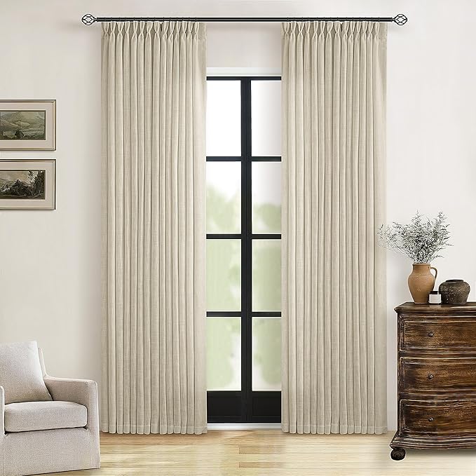 108 Inch Neutral Linen Curtains 2 Panels Set Pinch Pleated | Memory Training by Twodrapes