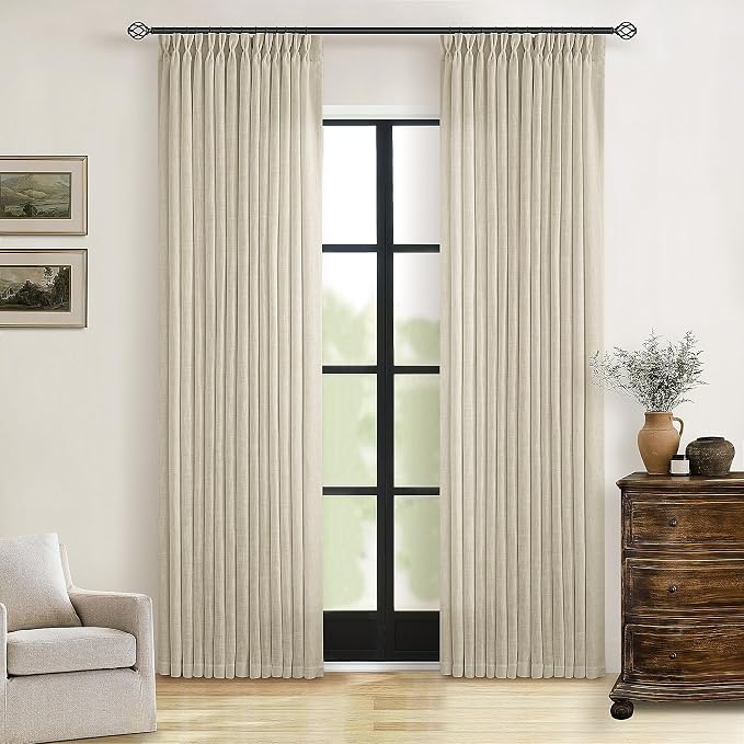 Linen Beige Pinch Pleated Semi Sheer Curtains 80 Inches Long 2 Panels Set | by Twodrapes