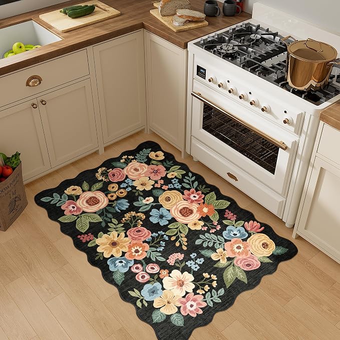 DUKINO 2x3 Rugs for Entryway, Floral Door Mat Washable Kitchen Rugs, Low Pile - Image 5