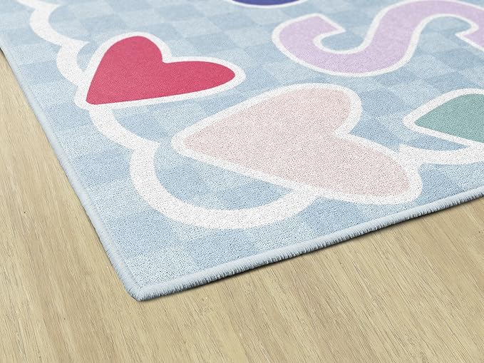 Flagship Carpets Schoolgirl Style Sprinkle Kindness Educational Area Rug for Kids Room Seating Décor, Children's Classroom, Play Carpet for Teaching and Playroom, 7'6" x 12', Blue
