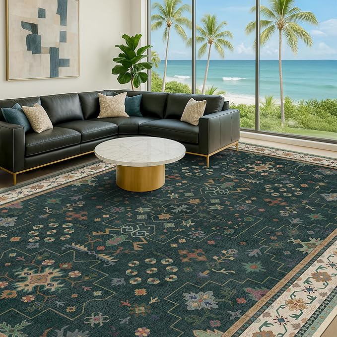 Dark Green Oushak Living Room Rug 10x14 - Image 4