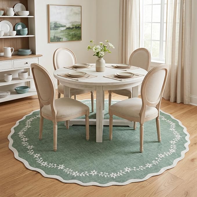 GarveeHome Round Rugs 4ft Scalloped Washable Small Circle Rug - Image 2