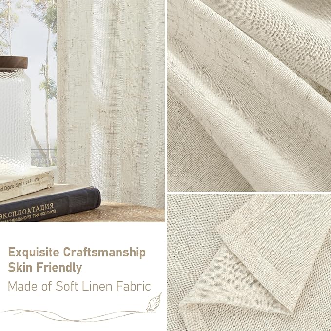 Cafe Linen Curtains for Kitchen Windows Over Sink, 34x30 Inch | Cream Ivory - Image 6