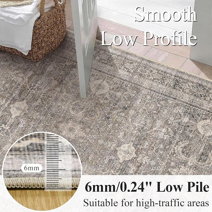 Schweek 8x10 Washable Area Rug Neutral Floral Rugs - Image 4
