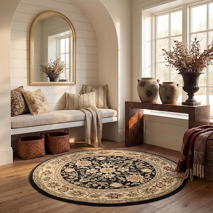 SAFAVIEH Lyndhurst Collection 6' Round Black/Ivory LNH212A Traditional Oriental by Unknown