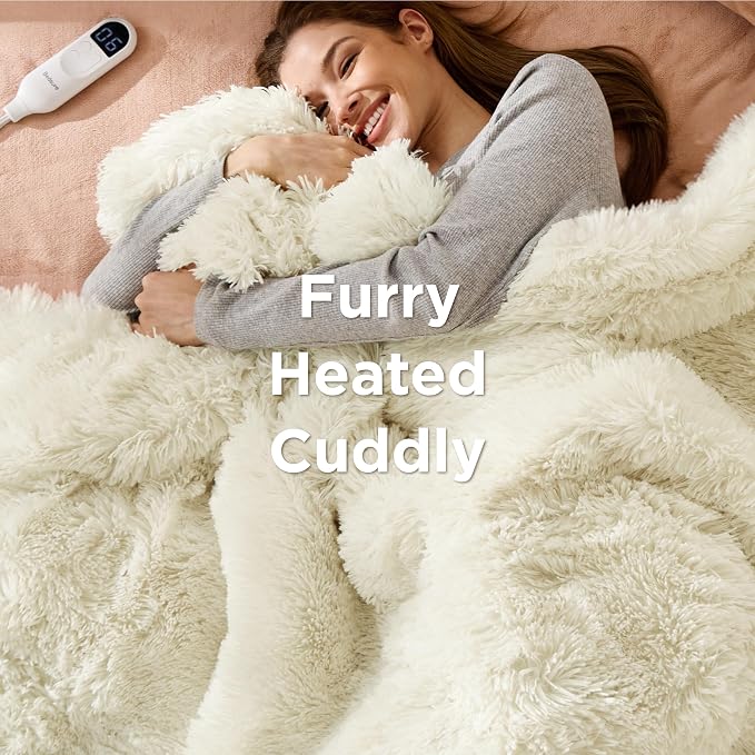 Bedsure Faux Fur Heated Blanket Throw Blanket, Fast Heating Fluffy Electric - Image 3