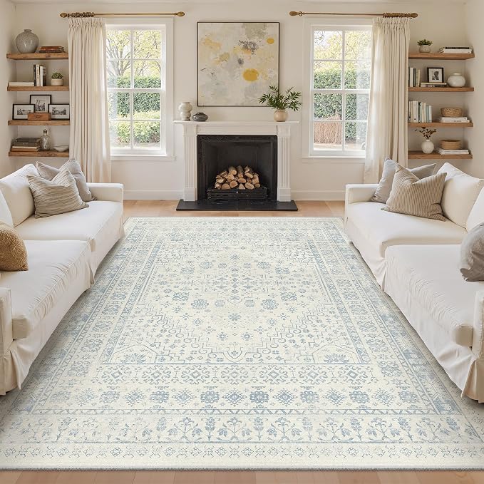8x10 Area Rugs for Living Room, Large Washable Rug, Dining Room, Low Pile by Zesthome