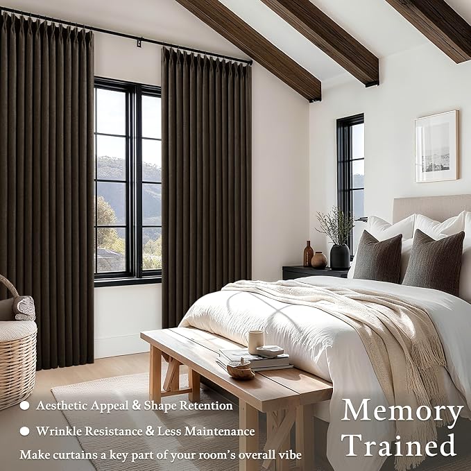 Brown Chocolate Double Layer Linen Blackout Bedroom 105 Inch Curtains | Memory - Image 5