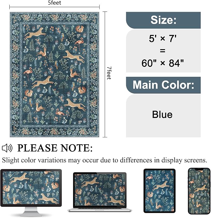 DUKINO 5x7 Area Rugs, Washable Animal Rug - Image 2