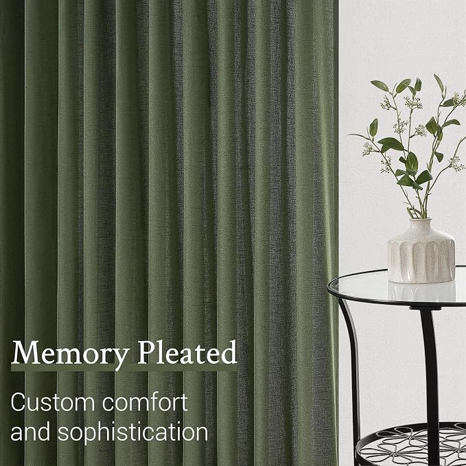 Olive Green Linen Semi Sheer Curtains 86 Inches Long, Spring Boho Natural - Image 5