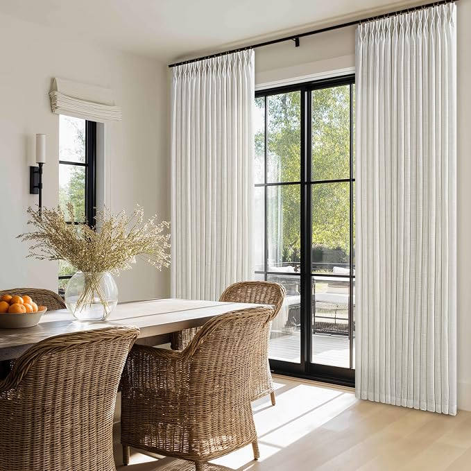 Pinch Pleated Sheer Natural Cream Flax Linen Blend Curtains 108 Inches Long | - Image 8