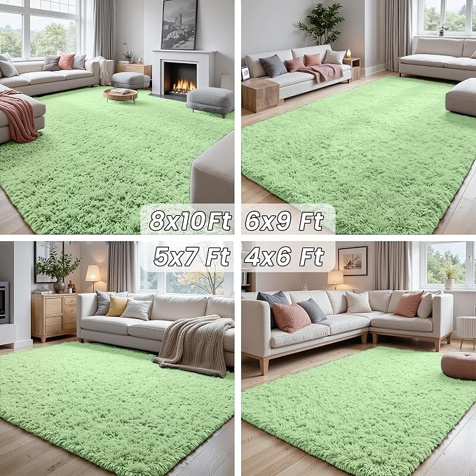 5x7 Fluffy Shag Area Rugs for Living Room Bedroom: Soft Carpet Mint Green | - Image 7