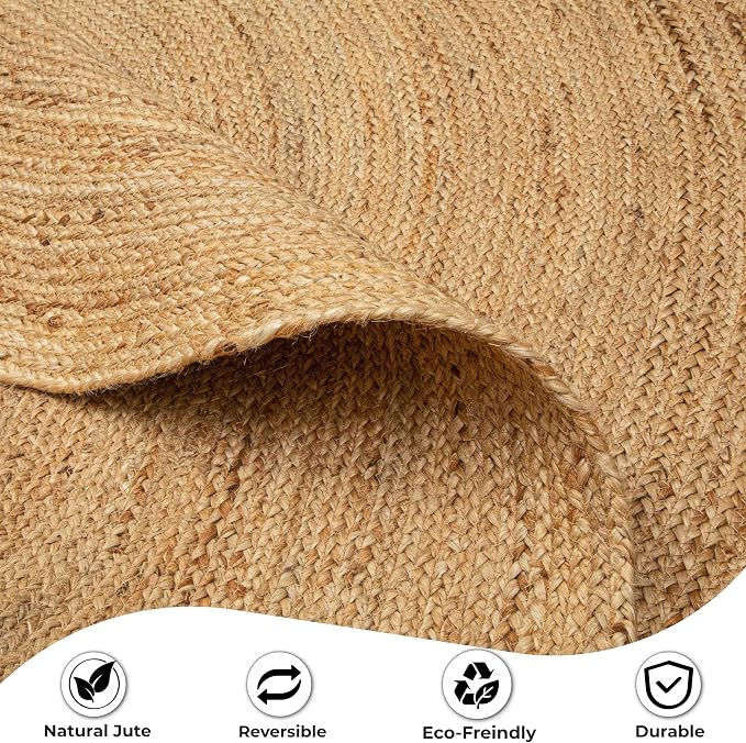 Hausattire Jute Braided Round Area Rug, 8 ft | 100% natural jute, hand woven - Image 6