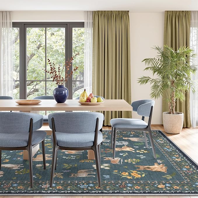 Soalmost Dog 8x10 Area Rugs for Living Room, Washable Soft Rug Navy Blue | - Image 3