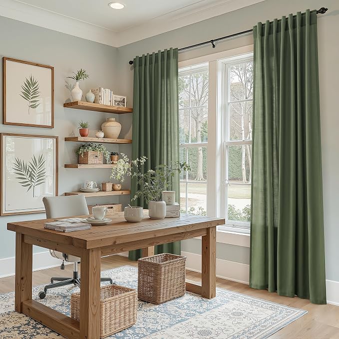 Forest Green Linen Curtains 96 Inches Long - Image 6