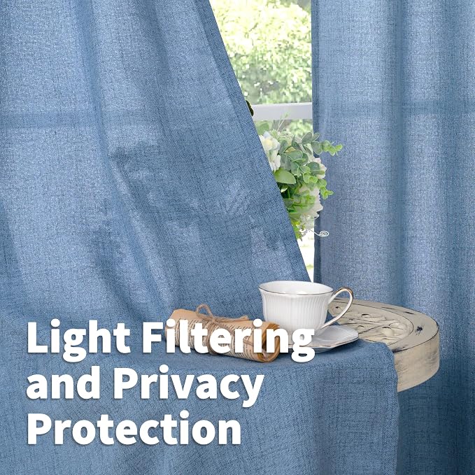 YoungsTex Light Blue Linen Curtains 40 Inches Long, Short Drapes - Image 3