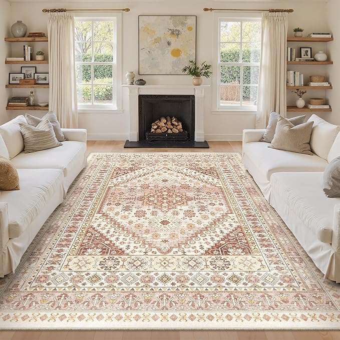 9x12 Area Rugs for Living Room, Large Washable Rug, Dining Room, Low Pile by Zesthome