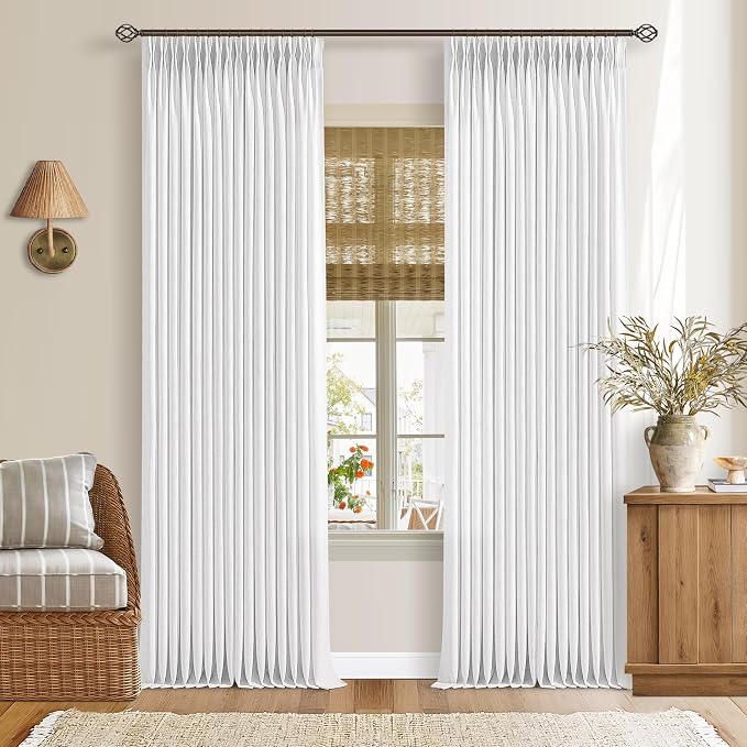 Pinch Pleated Linen Light Filtering Curtains 105 Inches Length Snow White | by Twodrapes