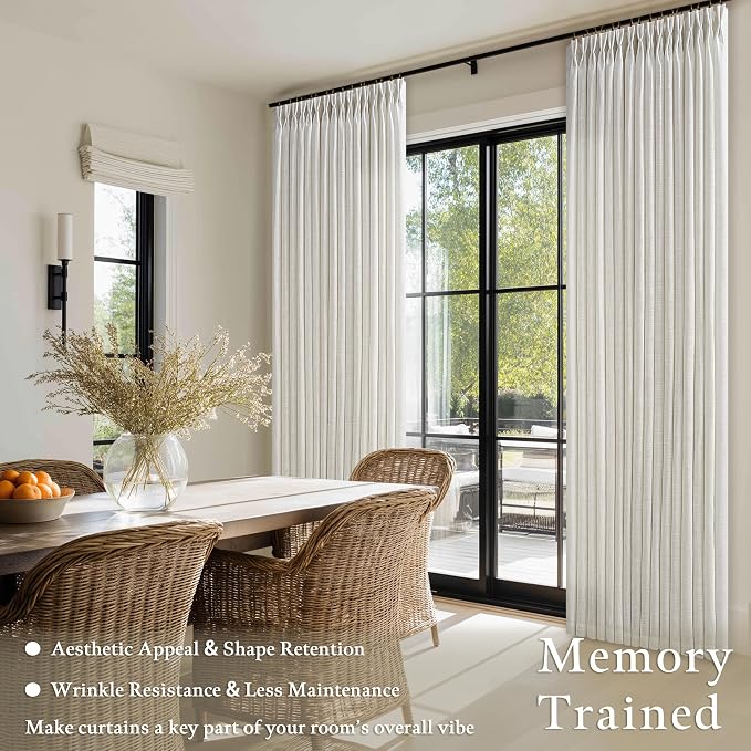 92 Inch Long Pinch Pleat Natural Linen Blend Semi Sheer Curtains 50Wx92L | - Image 2