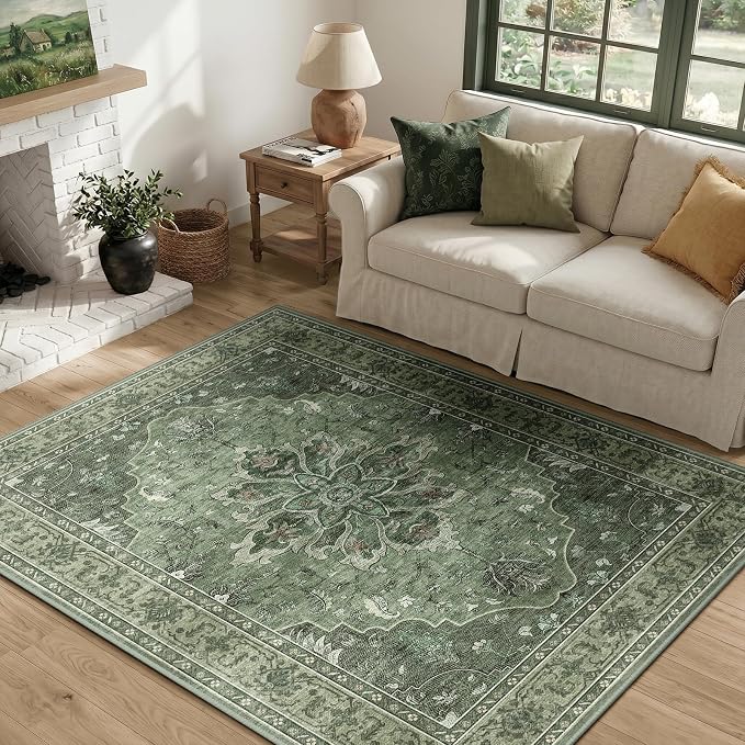 RELEANY Washable Area Rug, Water Repellent, Pet Friendly, Vintage Floral Boho - Image 2